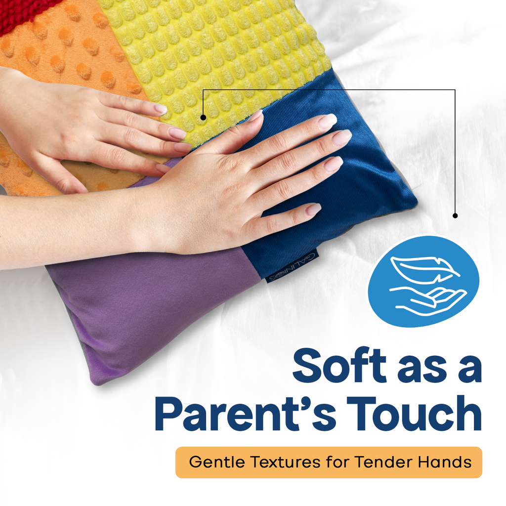 Calm & Comfort Sensory Pillow lifestyle – adult using sensory pillow for stress and anxiety relief
